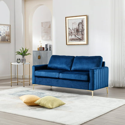 FFH 2 Pieces Velvet Living Room Sets, Modern 2 Seater Loveseat Sofa and 3 Seater Sofa Couch, Navy Blue