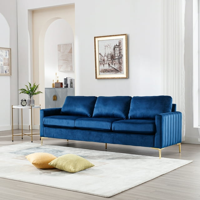 FFH 2 Pieces Velvet Living Room Sets, Modern 2 Seater Loveseat Sofa and 3 Seater Sofa Couch, Navy Blue