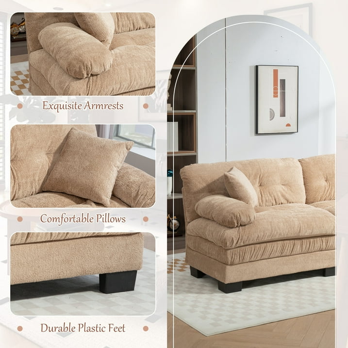 FFH 2-seat Sectional Sofa Modular Deep Seat Sofa Couch,84&quot; Modern Loveseat Sofa for Living Room,Chenille Recliner,Spring Cushions,Solid Wood Frame,Easy Assembly for Small Spaces