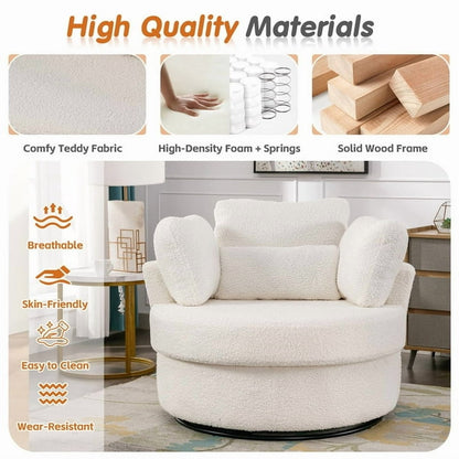 FFH 42&quot; Oversized Swivel Accent Chair with Storage Ottoman, Comfy Teddy Armchair for Living Room, 360-Degree Swivel Barrel Chair, Metal Base