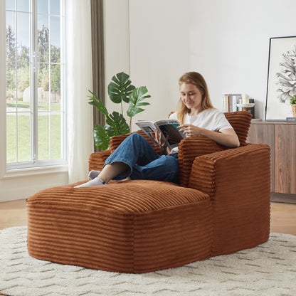 FFH Chaise Lounge Indoor, Cozy Lounge Chair Sleeper Sofa for Adults, No Assembly Required, Orange Corduroy