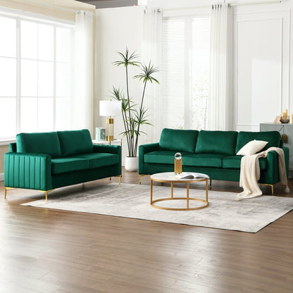 FFH 85 inch Sofa Couch, 3 Seater Loveseat Sofa, Mid Century Modern Tufted Velvet Couch for Living Room, Living Room Furniture Sets, Green