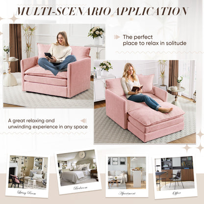 FFH Oversized Lounge Chair with Ottoman, Plush Cloud Accent Armchair for Living Room, Bedroom, Pink Chenille