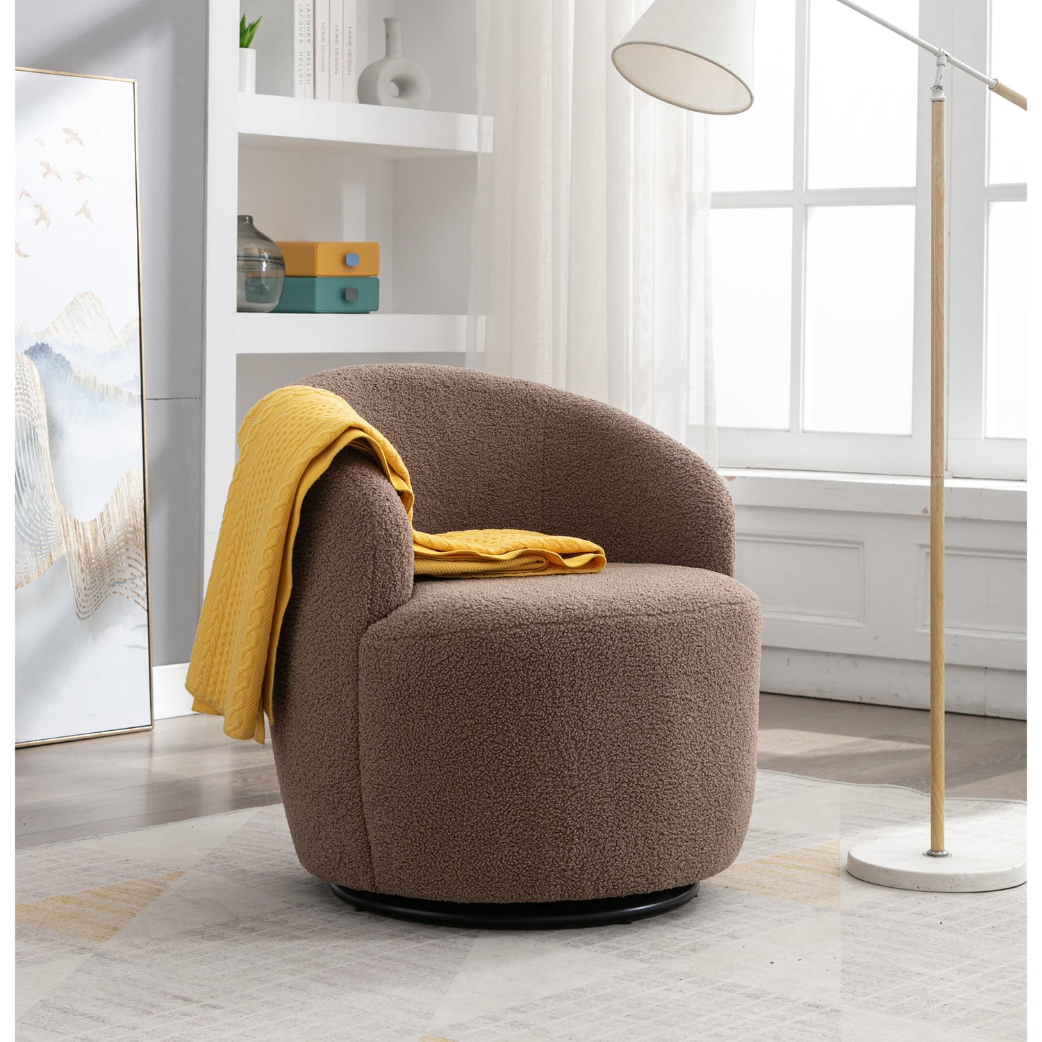 FFH Swivel Accent Chair Barrel Chair, Round Sherpa Armchair Sofa Chair for Living Room, Pink Teddy