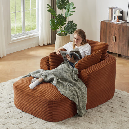 FFH Chaise Lounge Indoor, Cozy Lounge Chair Sleeper Sofa for Adults, No Assembly Required, Orange Corduroy