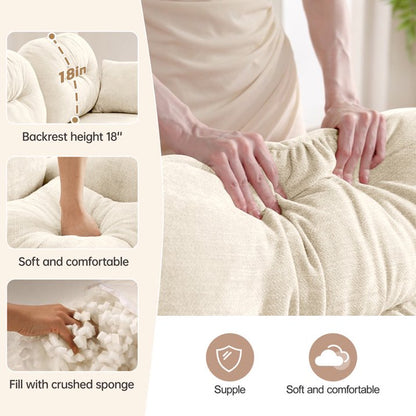 FFH Loveseat Sofa, 74" Cloud Sectional Couches for Living Room, Tufted 2-Seat Chenille Sofa with 2 Pillows, Wooden Base, Beige