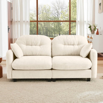 FFH Loveseat Sofa, 74" Cloud Sectional Couches for Living Room, Tufted 2-Seat Chenille Sofa with 2 Pillows, Wooden Base, Beige