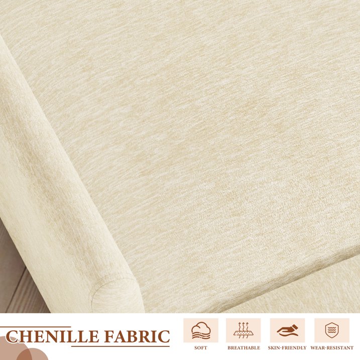 FFH Oversized Chair with Ottoman, Chenille Accent Armchair, Lounge Chair Indoor, Cloud Sofa Chair for Living Room, Bedroom, Beige