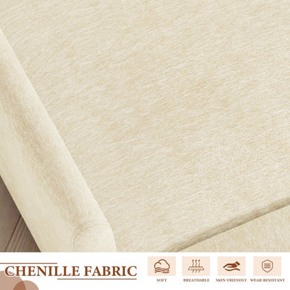 FFH Oversized Chair with Ottoman, Chenille Accent Armchair, Lounge Chair Indoor, Cloud Sofa Chair for Living Room, Bedroom, Beige