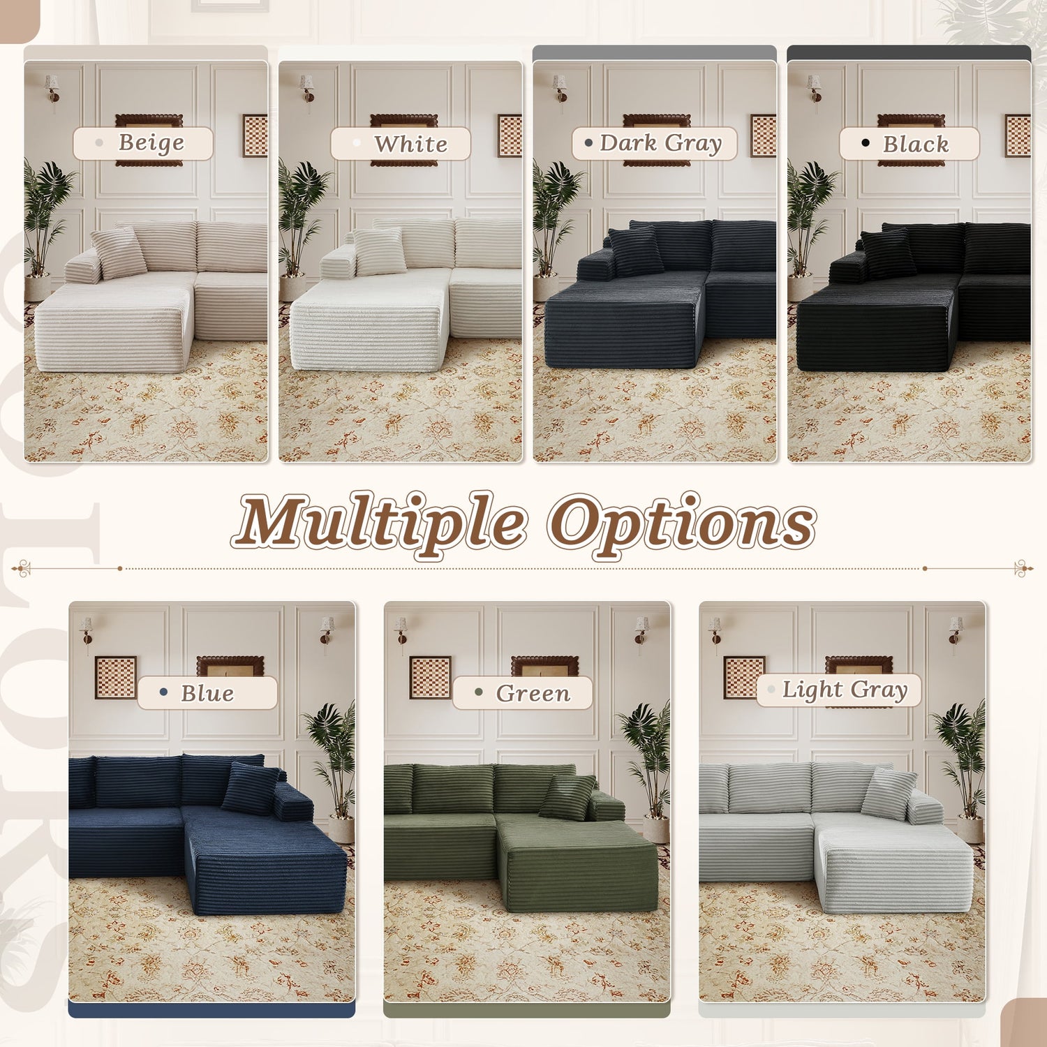 FFH Modular Sectional Sofa, Oversized L-Shape Cloud Couch, Modern Corduroy Sleeper Couches for Living Room, No Assembly Required, Dark Grey (Right Facing Chaise)