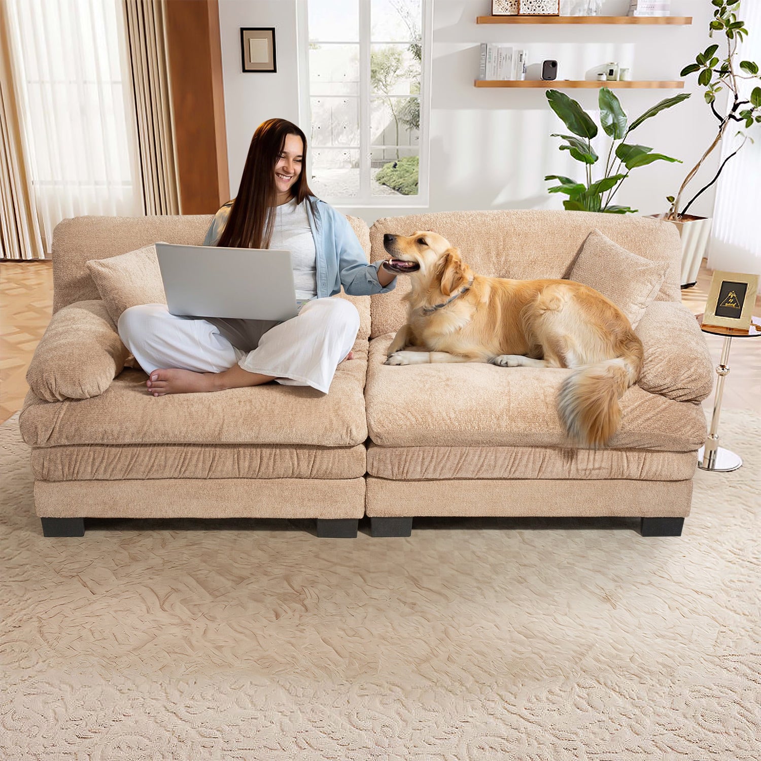FFH 2-seat Sectional Sofa Modular Deep Seat Sofa Couch,84&quot; Modern Loveseat Sofa for Living Room,Chenille Recliner,Spring Cushions,Solid Wood Frame,Easy Assembly for Small Spaces