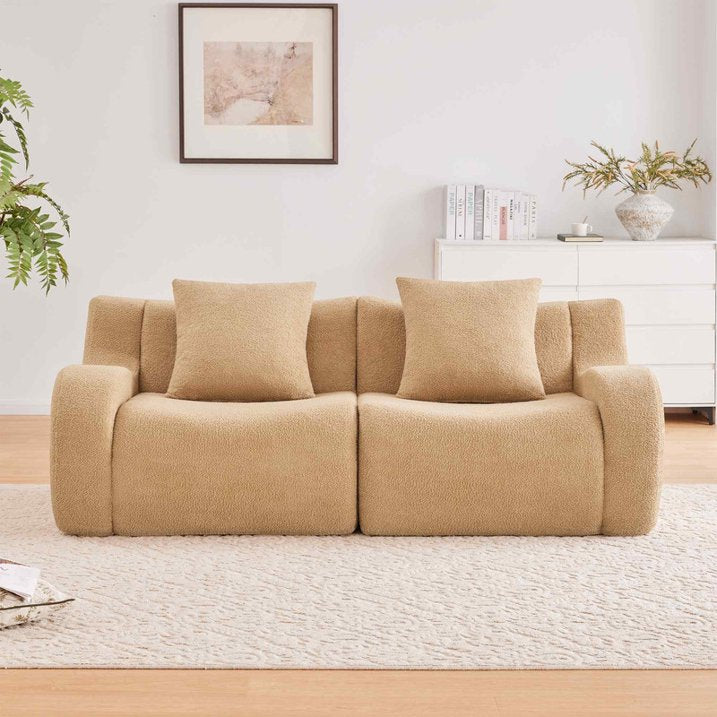 FFH 82.7" Boneless Loveseat, Teddy Sofa Sectional for Living Room, Modular Cloud Couch with Deep Seat, Streamlined Design (Camel, 2 Seater)