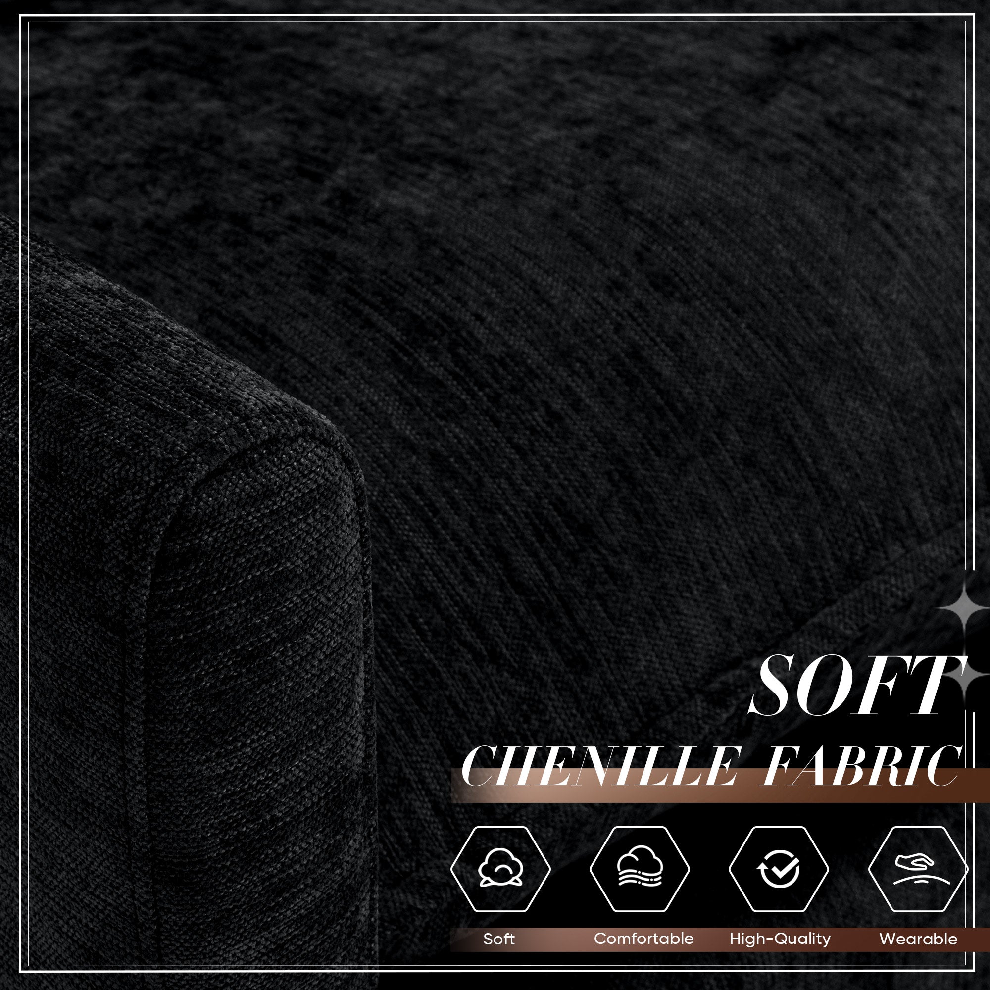 FFH Oversized Lounge Chair with Ottoman, Cloud Accent Armchair for Living Room, Black Chenille