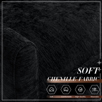 FFH Oversized Lounge Chair with Ottoman, Cloud Accent Armchair for Living Room, Black Chenille