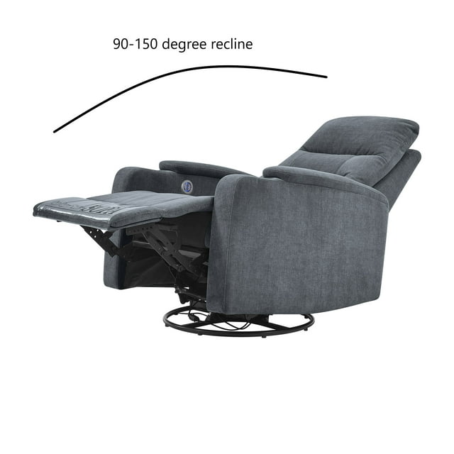 FFH Power Recliner, Swivel Glider Recliner Chair with USB Charge Ports and Cup Holders, Glider Rocking Chair for Living Room, Bedroom, Dark Gray Fabric