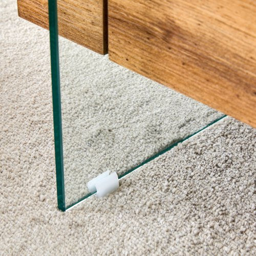 FFH 43.3 Inch Modern Coffee Table with Storage Drawer for Living Room,Clear Tempered Glass and Natural Wood Grain,Tea Table Suitable for Waiting Room,Side Coffee Table with Lower Shelf