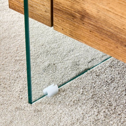 FFH 43.3 Inch Modern Coffee Table with Storage Drawer for Living Room,Clear Tempered Glass and Natural Wood Grain,Tea Table Suitable for Waiting Room,Side Coffee Table with Lower Shelf