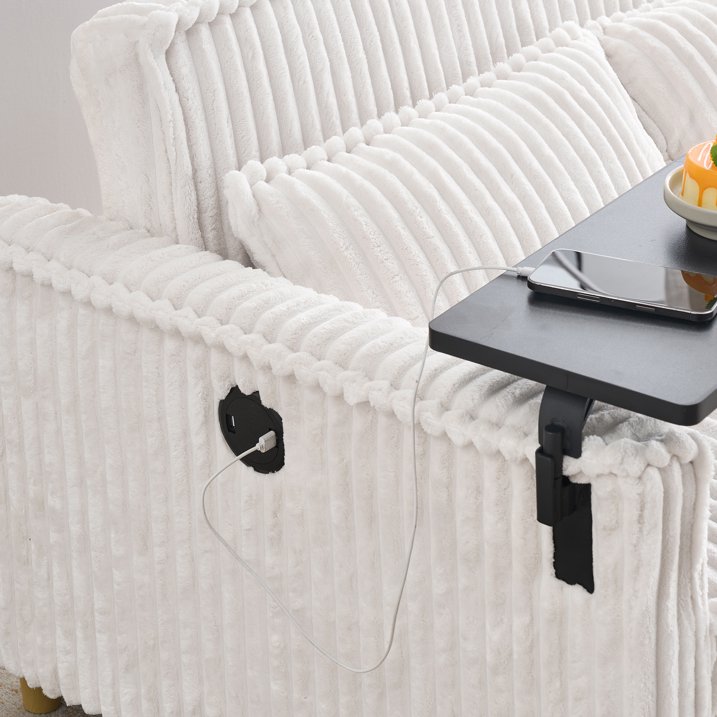 FFH 3 in 1 Convertible Pull Out Sofa with Tabletop &amp; USB Ports, Sleeper Sofa Bed with 2 Soft Pillows, Upholstered Comfy Lounge Corduroy Couch with 3-Level Adjustable Angle Backrest
