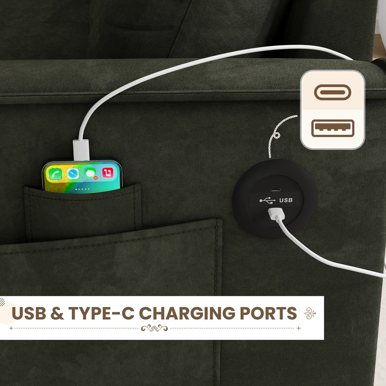 FFH Convertible Sofa Bed, Sectional Sleeper Sofa with Storage Chaise, L-Shaped Couch for Living Room, Green Chenille