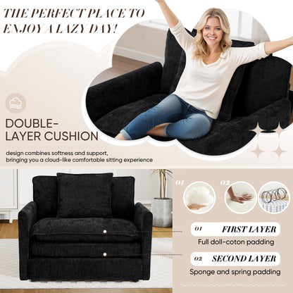 FFH Oversized Lounge Chair with Ottoman, Cloud Accent Armchair for Living Room, Black Chenille