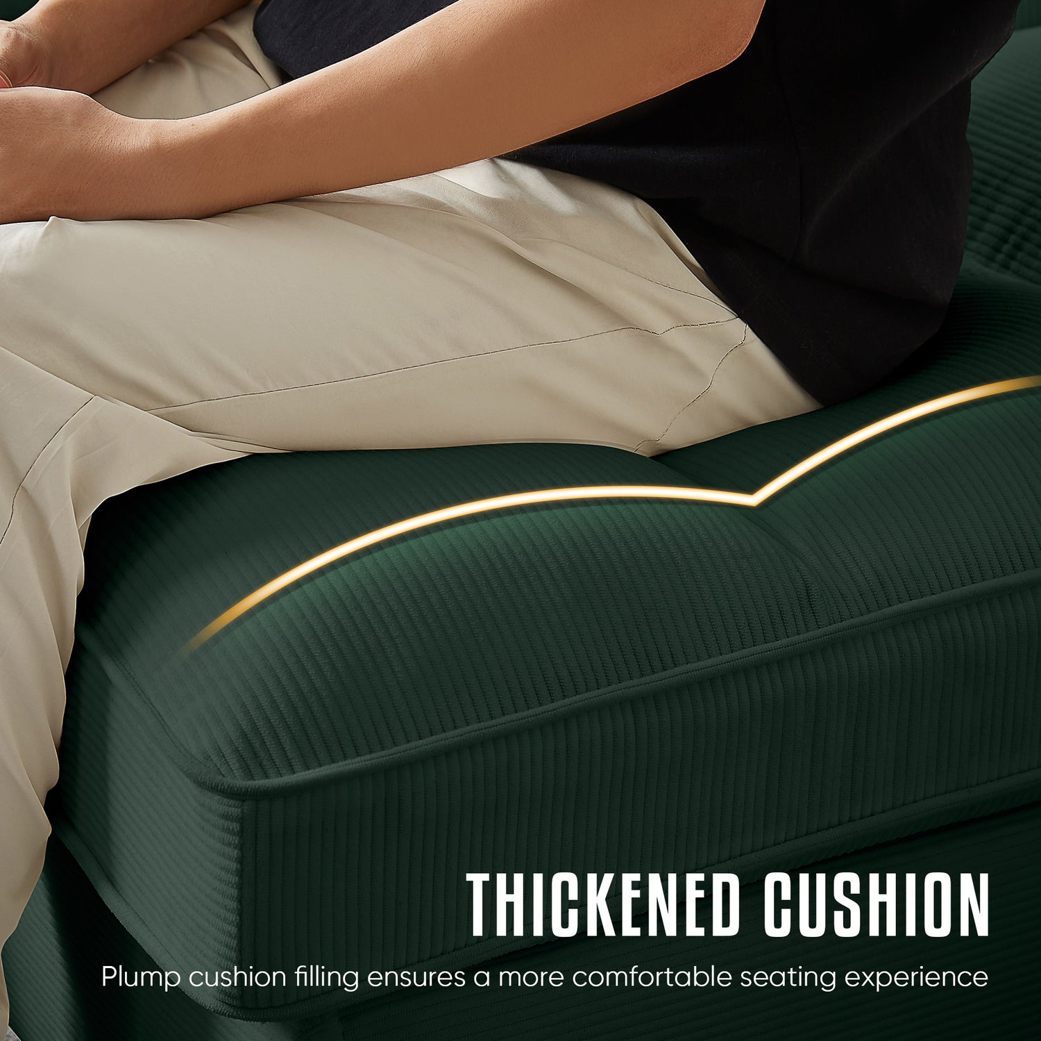 FFH 120&quot; U-Shaped Sectional Sofa with USB &amp; Storage, Living Room 4-Seater Couch with Double Chaise Lounge, Cup Holders, Green Corduroy