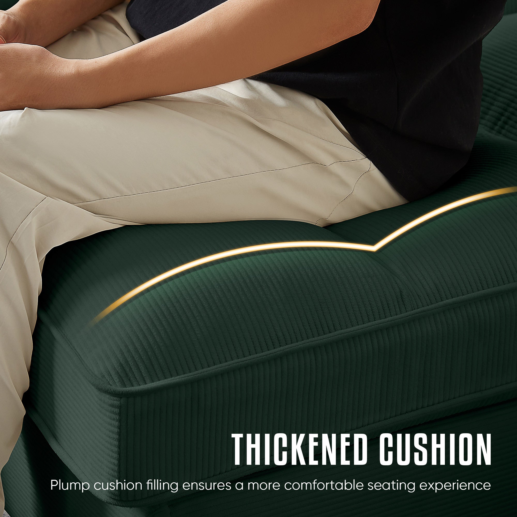 FFH 120&quot; U-Shaped Sectional Sofa with USB &amp; Storage, Living Room 4-Seater Couch with Double Chaise Lounge, Cup Holders, Green Corduroy