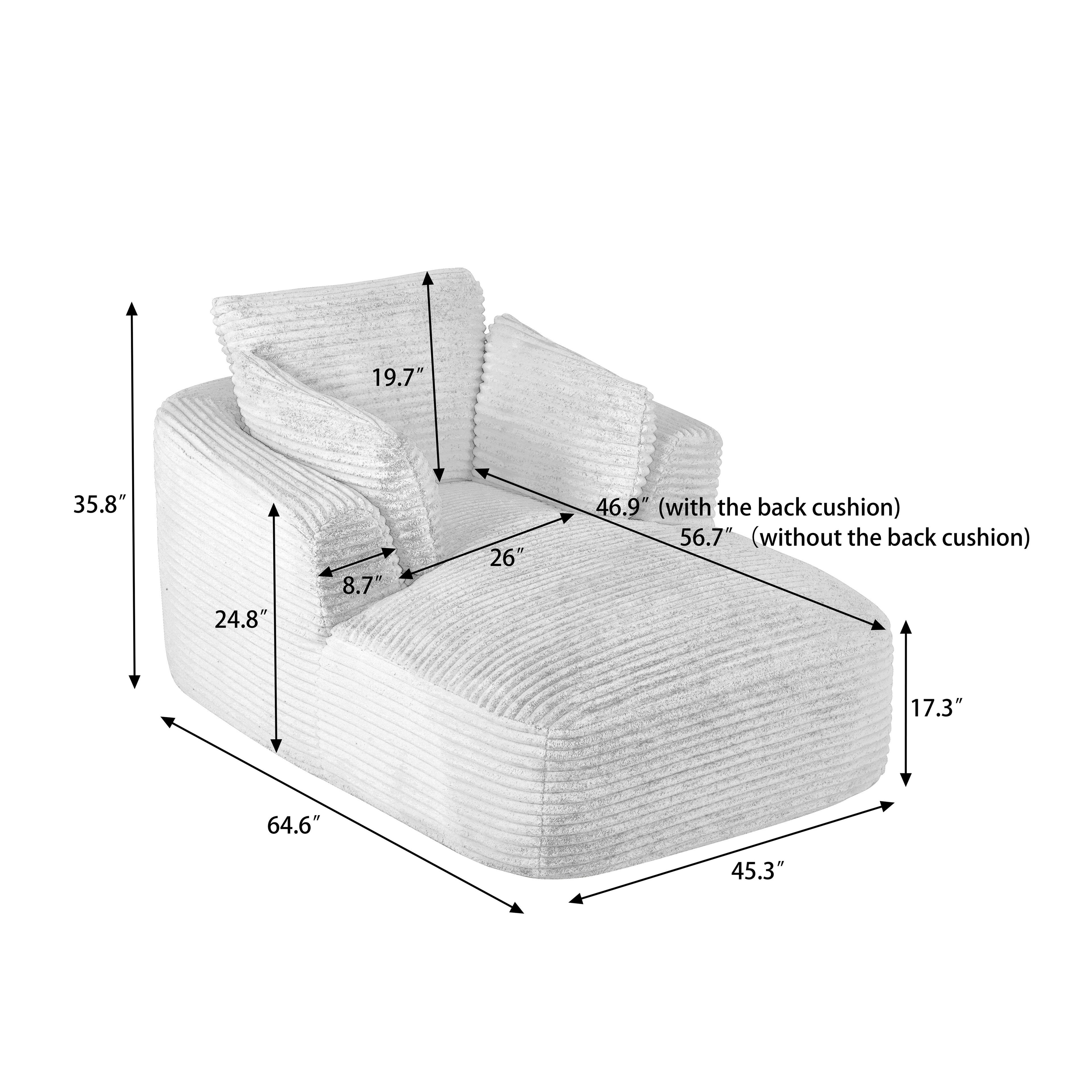FFH Chaise Lounge Indoor, Cozy Lounge Chair Sleeper Sofa for Adults, No Assembly Required, Orange Corduroy