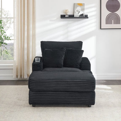 FFH Oversized Chair with Ottoman, Modern Accent Chair with Cup Holder, Corduroy Single Sofa Reading Chair for Living Room, Bedroom, Office