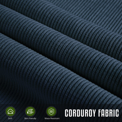 FFH 120" U-Shaped Sectional Sofa with USB &amp; Storage, Living Room 4-Seater Couch with Double Chaise Lounge, Cup Holders, Blue Corduroy