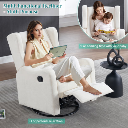 FFH Wingback Swivel Recliner, Glider Rocking Chair for Living Room, Nursery Rocker, Beige Chenille