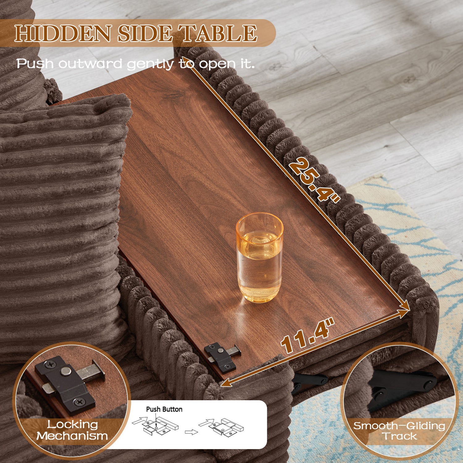 FFH Loveseat Sectional Sofa with 2 Storage Ottomans, Modular Cloud Couch with 2 Side Tables &amp; USB, Plush Double Chaise Lounge Sofa Bed Indoor, Brown Corduroy