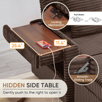 FFH Accent Chair with Storage Ottoman &amp; Side Table, Cozy Lounge Chair with USB, Modern Single Sofa Armchair for Living Room, Brown Corduroy