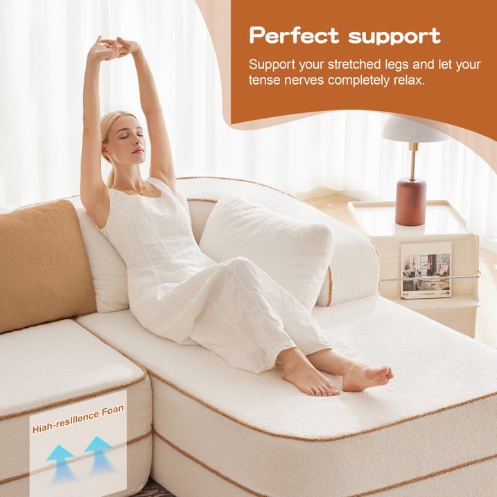 FFH 106" Cloud Sectional Couch, Modern Modular Sofa with L-Shape Chaise, Teddy Sofa for Living Room, No Assembly Required (White, Right Chaise)