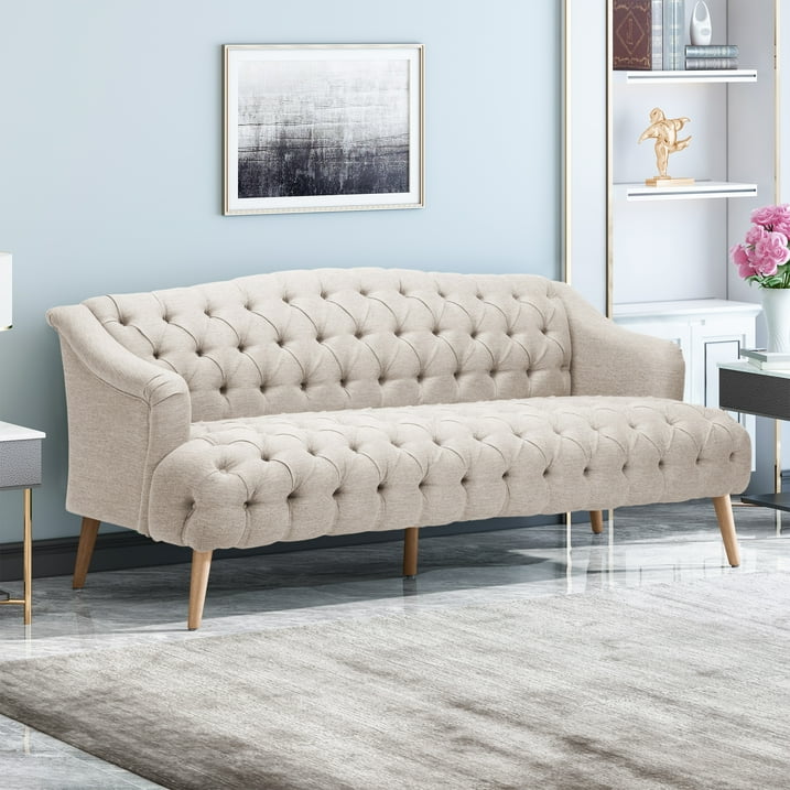 FFH 3-Seater Velvet Lounge Sofa with Tufted Backrest &amp; Deep Seat Cushion, Comfy Upholstered Couch with Wood Legs, 73.25&quot;*33.25&quot;*32.5&quot;