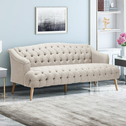 FFH 3-Seater Velvet Lounge Sofa with Tufted Backrest &amp; Deep Seat Cushion, Comfy Upholstered Couch with Wood Legs, 73.25&quot;*33.25&quot;*32.5&quot;