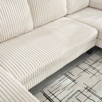 FFH 114" U Shaped Sectional Sofa, Oversized Modular Cloud Couch with Double Chaise, Corduroy 4 Seater Sofa Set for Living Room, Beige