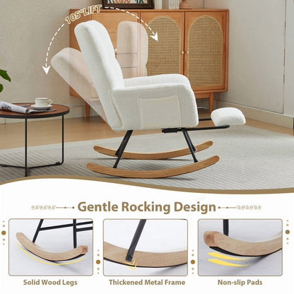 FFH Nursery Rocking Chair,Rocker Recliner Chair with High Backrest,Teddy Upholstered Glider Rocker with Adjustable Footrest,Glider Recliner,Reading Chair for Bed Room