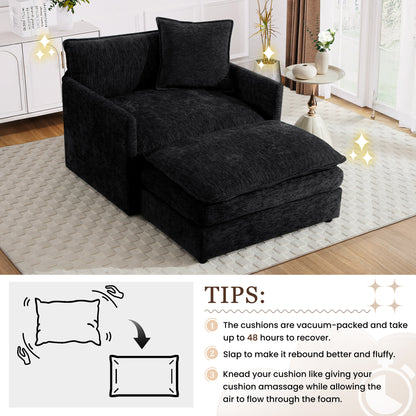 FFH Oversized Lounge Chair with Ottoman, Cloud Accent Armchair for Living Room, Black Chenille