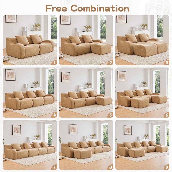 FFH 82.7" Boneless Loveseat, Teddy Sofa Sectional for Living Room, Modular Cloud Couch with Deep Seat, Streamlined Design (Camel, 2 Seater)