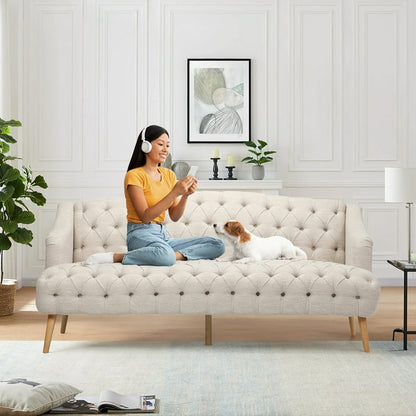 FFH 3-Seater Velvet Lounge Sofa with Tufted Backrest &amp; Deep Seat Cushion, Comfy Upholstered Couch with Wood Legs, 73.25&quot;*33.25&quot;*32.5&quot;