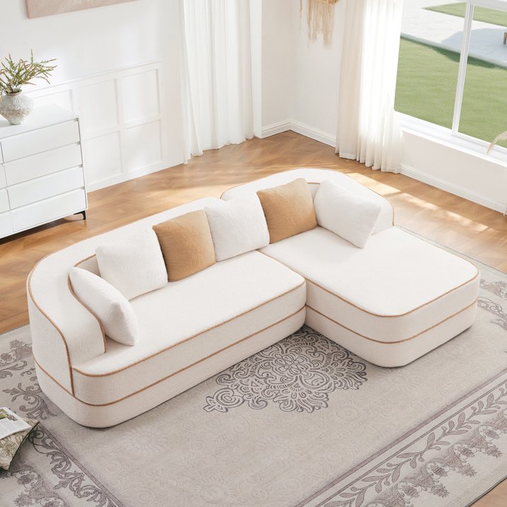 FFH 106" Cloud Sectional Couch, Modern Modular Sofa with L-Shape Chaise, Teddy Sofa for Living Room, No Assembly Required (White, Right Chaise)