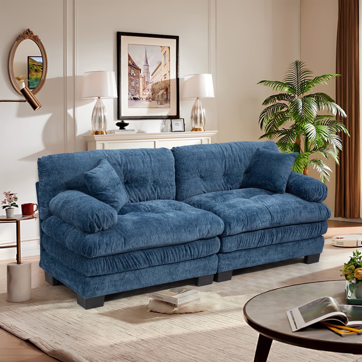 FFH 2-seat Sectional Sofa Modular Deep Seat Sofa Couch,84&quot; Modern Loveseat Sofa for Living Room,Chenille Recliner,Spring Cushions,Solid Wood Frame,Easy Assembly for Small Spaces