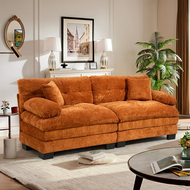 FFH 2-seat Sectional Sofa Modular Deep Seat Sofa Couch,84&quot; Modern Loveseat Sofa for Living Room,Chenille Recliner,Spring Cushions,Solid Wood Frame,Easy Assembly for Small Spaces