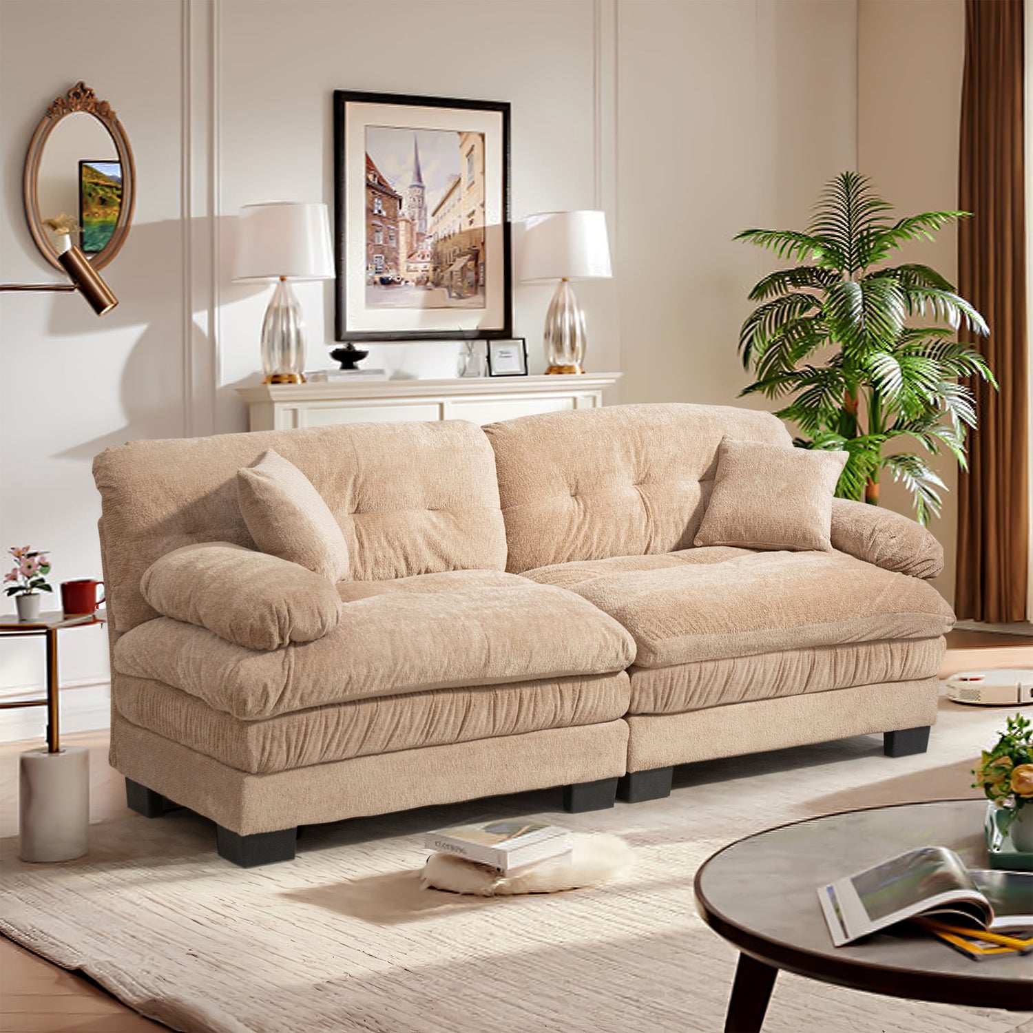 FFH 2-seat Sectional Sofa Modular Deep Seat Sofa Couch,84&quot; Modern Loveseat Sofa for Living Room,Chenille Recliner,Spring Cushions,Solid Wood Frame,Easy Assembly for Small Spaces