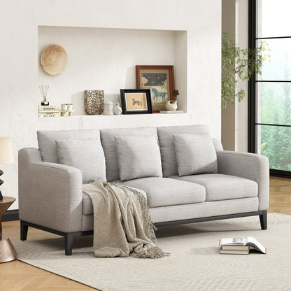 FFH 3-Seater Fabric Lounge Sofa with 3 Pillows &amp; Deep Seat, Modern Comfy Upholstered Couch with Wood Legs, 80.5&quot;*34&quot;*34&quot;