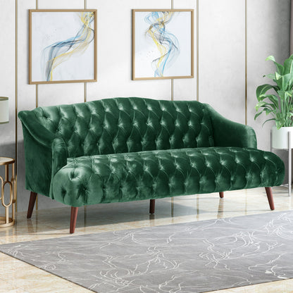 FFH 3-Seater Velvet Lounge Sofa with Tufted Backrest &amp; Deep Seat Cushion, Comfy Upholstered Couch with Wood Legs, 73.25&quot;*33.25&quot;*32.5&quot;