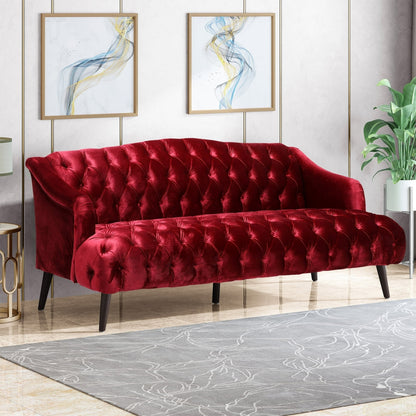 FFH 3-Seater Velvet Lounge Sofa with Tufted Backrest &amp; Deep Seat Cushion, Comfy Upholstered Couch with Wood Legs, 73.25&quot;*33.25&quot;*32.5&quot;