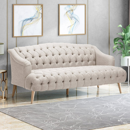 FFH 3-Seater Velvet Lounge Sofa with Tufted Backrest &amp; Deep Seat Cushion, Comfy Upholstered Couch with Wood Legs, 73.25&quot;*33.25&quot;*32.5&quot;
