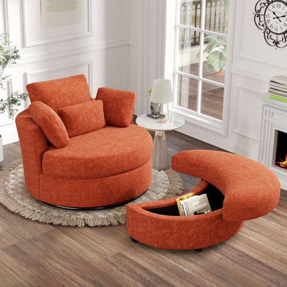 FFH 42&quot; Oversized Swivel Accent Chair with Storage Ottoman, Comfy Teddy Armchair for Living Room, 360-Degree Swivel Barrel Chair, Metal Base