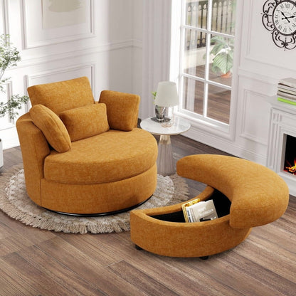 FFH 42&quot; Oversized Swivel Accent Chair with Storage Ottoman, Comfy Teddy Armchair for Living Room, 360-Degree Swivel Barrel Chair, Metal Base